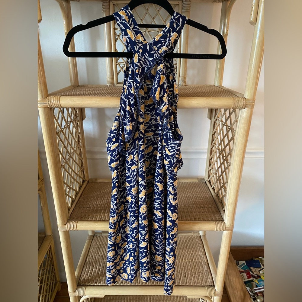 Navy Floral Halter Neck Sun Dress